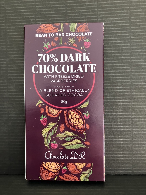 Dark chocolate with freeze dried raspberry