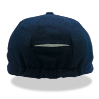 Dark navy baggy cap with gold cord and logo