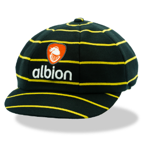 Black, red and white baggy cap with black logo