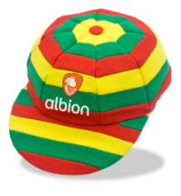 Multi coloured hooped baggy cap with logo