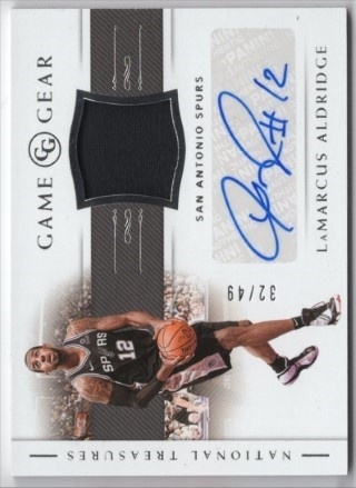 2018-19 Panini National Treasures - Game Gear Autographs #GG-LMA - LaMarcus Aldridge AUTO, MEM, SN49 - San Antonio Spurs