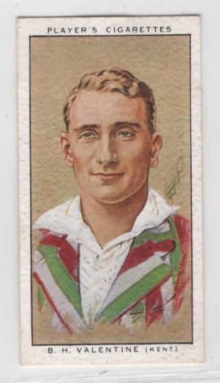 CRICKET - John Player & Sons 1934 Cricketers - #29 Bryan Valentine - Kent