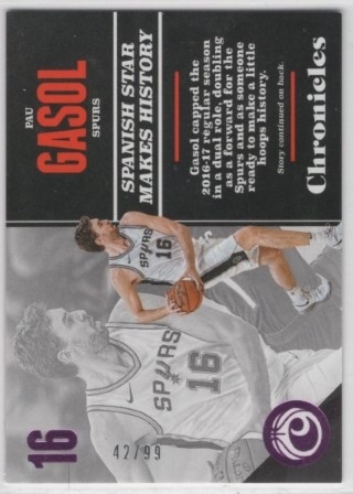 2017-18 Panini Chronicles - Pink #001 - Pau Gasol SN99 - San Antonio Spurs