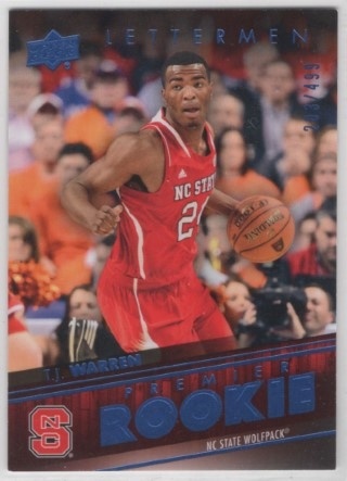 2014-15 Upper Deck Lettermen - Blue #077 - T.J. Warren SN499 - ROOKIE - NC State Wolfpack