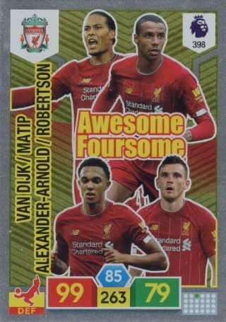 SOCCER - 2019-20 Panini Adrenalyn XL Premier League - #398 AWESOME FOURSOME Virgil van Dijk / Joel Matip / Trent Alexander-Arnold / Andrew Robertson  - Manchester City