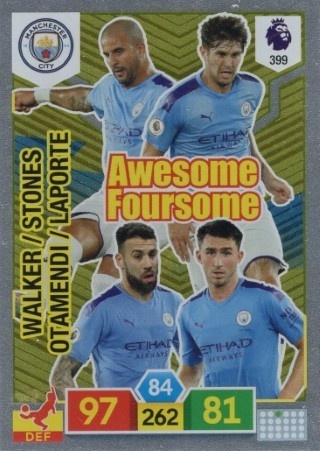 SOCCER - 2019-20 Panini Adrenalyn XL Premier League - #399 AWESOME FOURSOME Kyle Walker / John Stones / Nicolas Otamendi / Aymeric Laporte - Manchester City