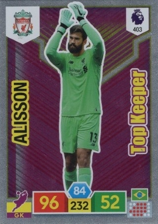 SOCCER - 2019-20 Panini Adrenalyn XL Premier League - #403 TOP KEEPER - Alisson - Liverpool