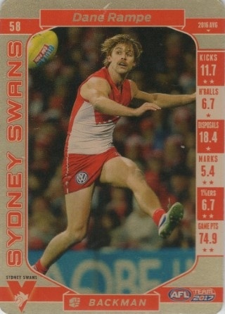 AFL - 2017 TeamCoach - Silver / Gold #058 - Dane Rampe - Sydney Swans