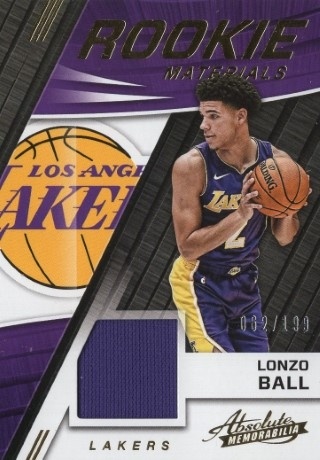 2017-18 Absolute - Rookie Materials #RM-LBL - Lonzo Ball MEM, SN199 - LA Lakers