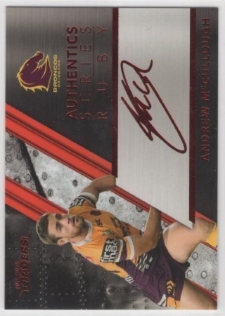 NRL - 2019 Traders - Authentic Series Ruby (Foil Signature) Album Card #ASR17 - Andrew McCullough PR720 - Brisbane Broncos