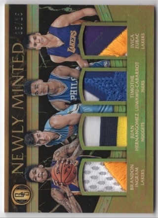 2016-17 Panini Gold Standard - Newly Minted Memorabilia Quads Black #08 - Brandon Ingram / Ivica Zubac / Juan Hernangomez / Timothe Luwawu-Cabarrot MEM, SN15
