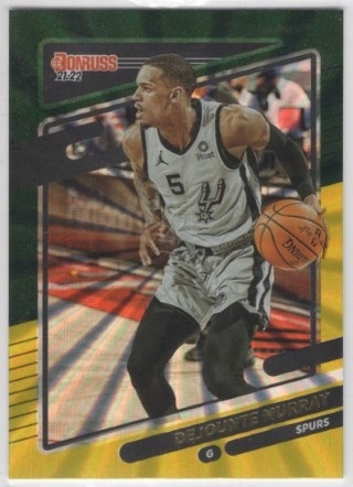 2021-22 Donruss - Holo Green and Yellow Laser #157 - Dejounte Murray - San Antonio Spurs