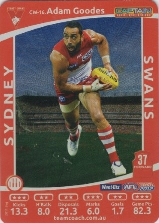 AFL - 2012 TeamCoach - Captain Wildcard #CW16 - Adam Goodes - Sydney Swans