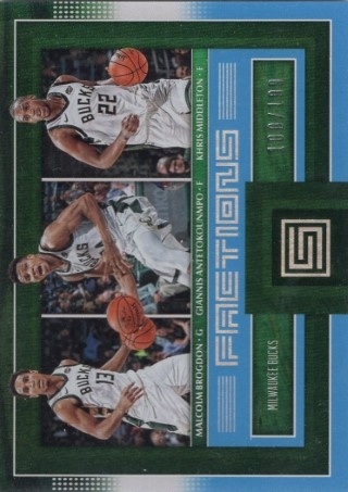 2017-18 Panini Status - Factions Blue #14 - Giannis Antetokounmpo / Malcolm Brogdon / Khris Middleton SN199 - Milwaukee Bucks