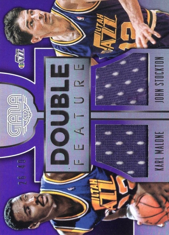 2015-16 Panini Gala - Double Feature Memorabilia Purple #23 - John Stockton / Karl Malone MEM, SN40 - Utah Jazz