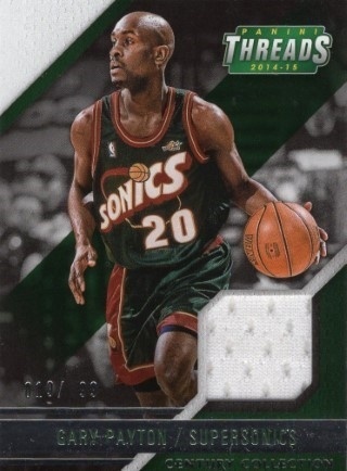 2014-15 Panini Threads - Century Collection Materials #06 - Gary Payton MEM, SN199 - Seattle Supersonics