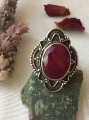Sterling Silver 925 with Kashmiri Ruby Ring