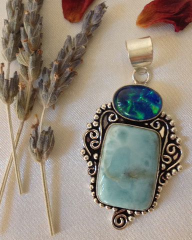 Larimar with Opal Pendant