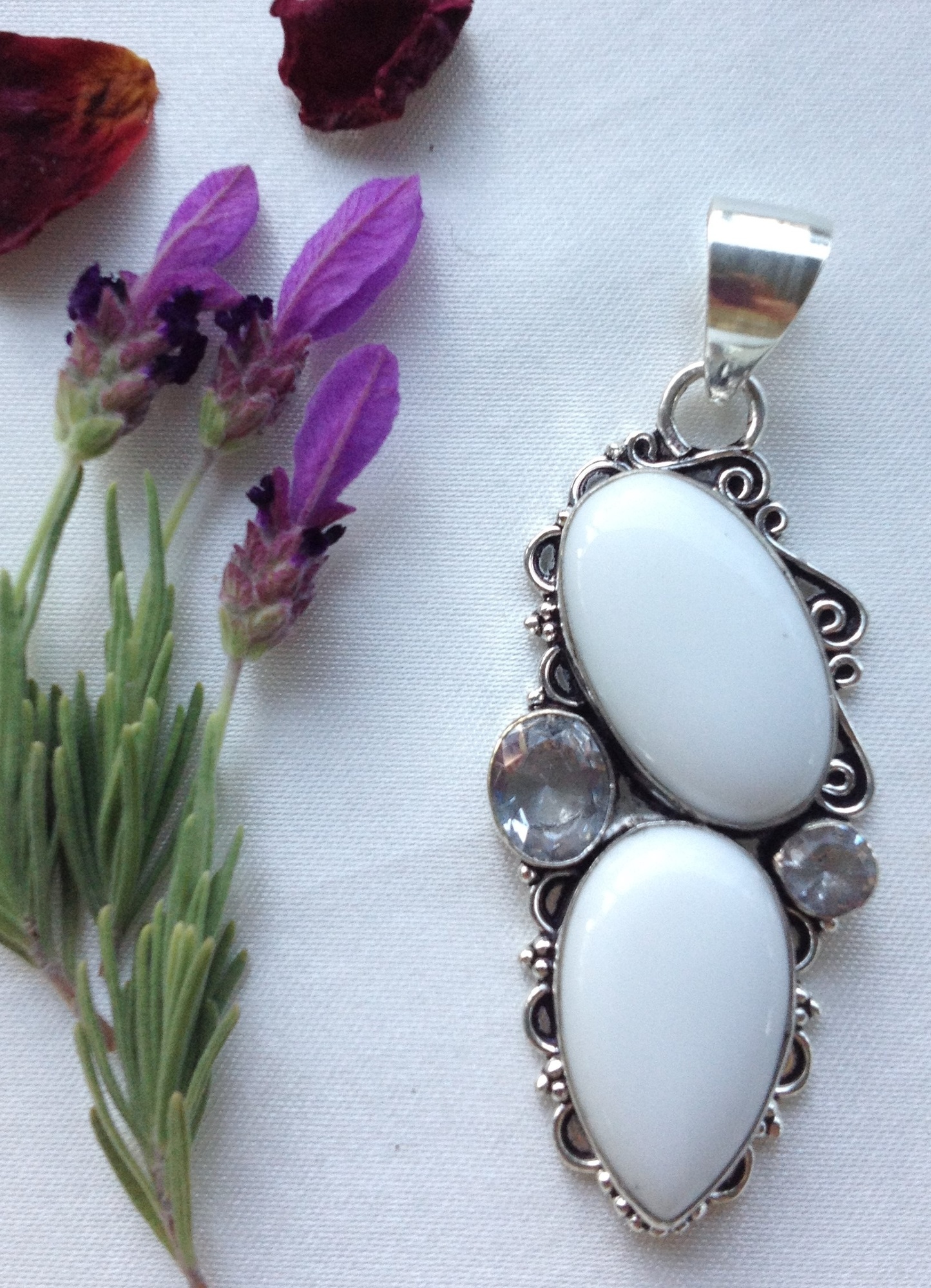 White Coral with Crystal Clear Topaz Sterling Silver Pendant