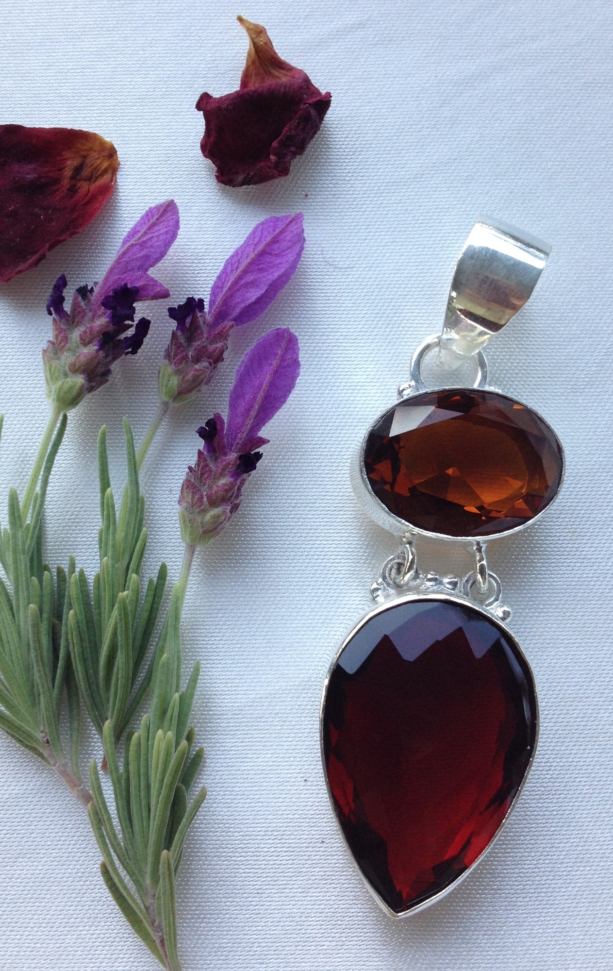 Golden Citrine with Deep Scarlet Garnet Sterling Silver Pendant