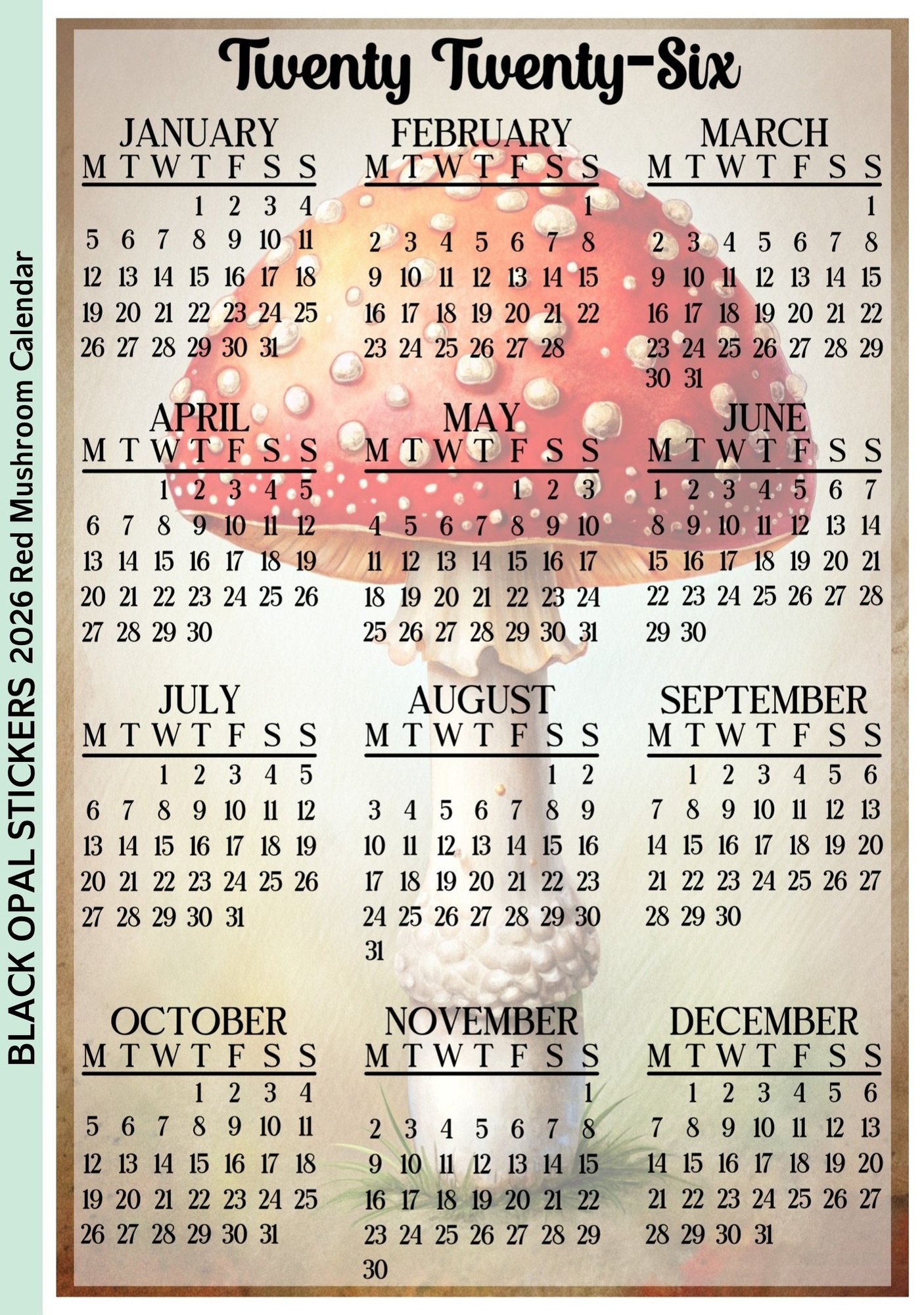 2026 Red Mushroom Calendar