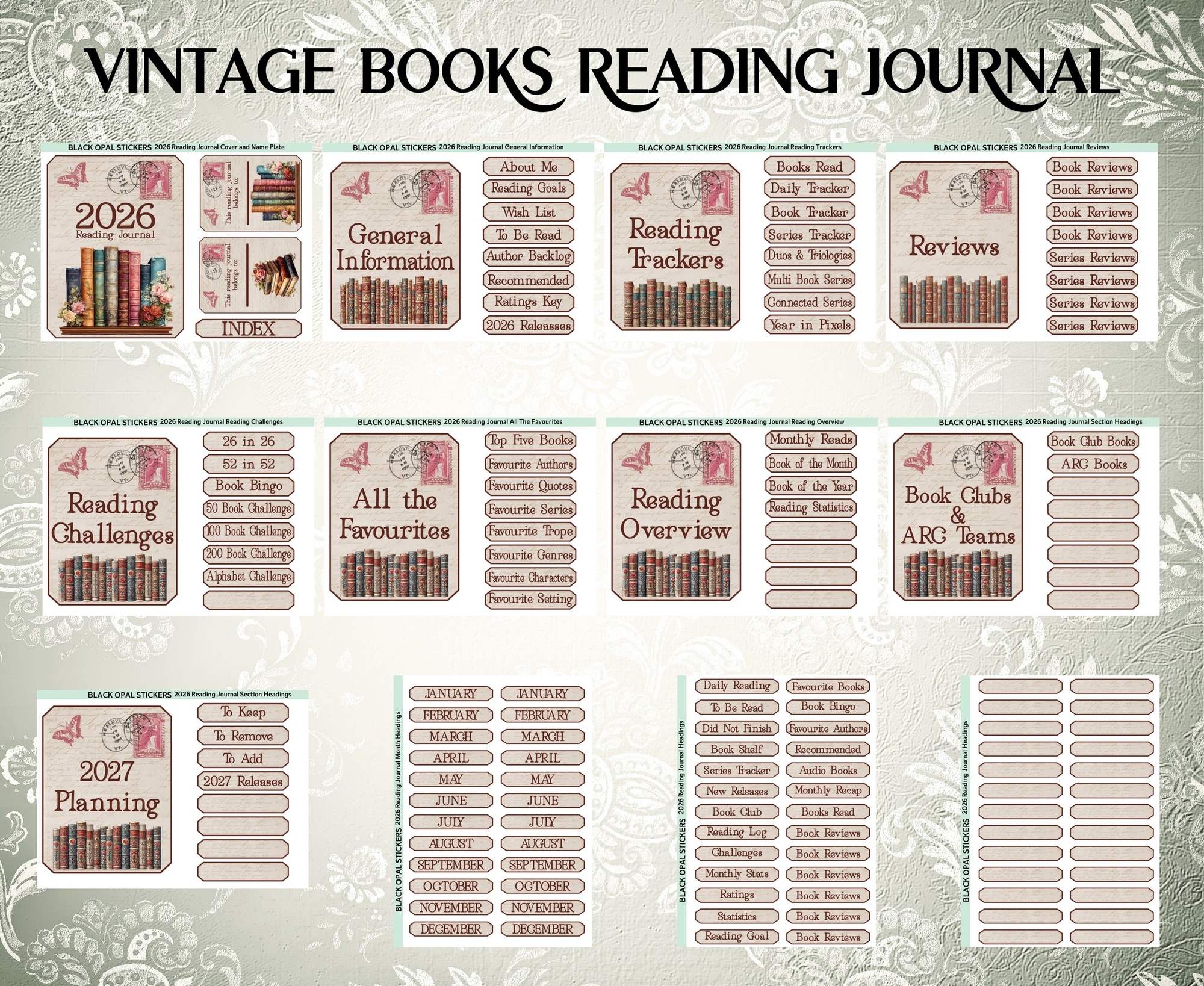 DIY 'Vintage Books' Reading Journal FULL SET