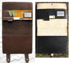 Logbook cover inside with pigskin lining (left) without pigskin lining (right)