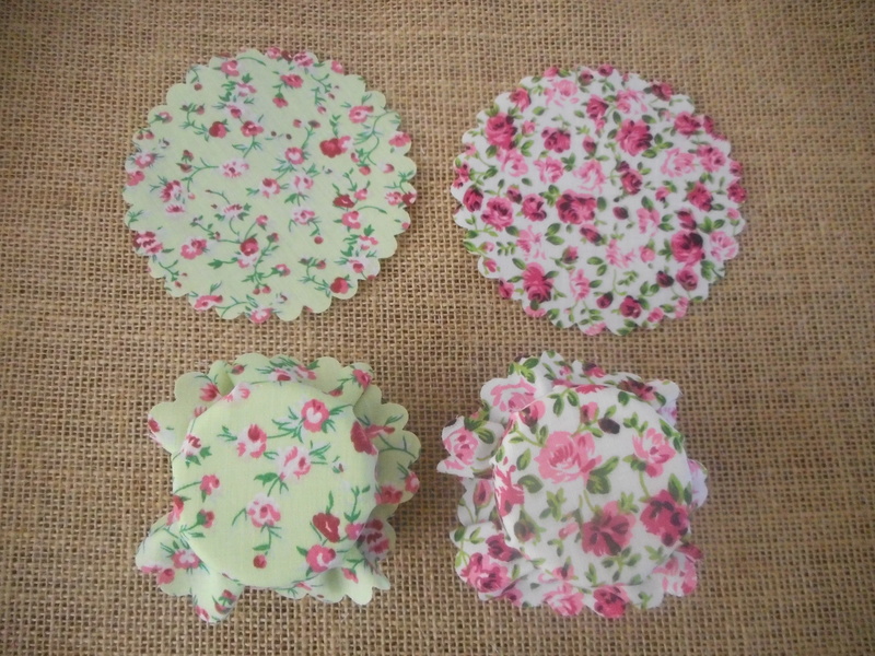 Pk/50 Floral Fabric Jar 11cm Lid Covers Green White Pink DIY Jam Honey Favours Vintage Wedding