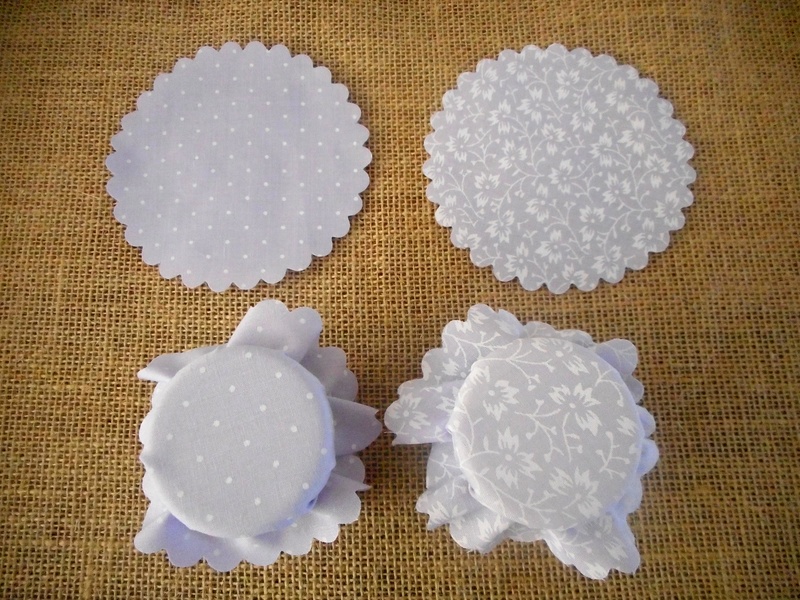 Pk/15 Polka Dot & Floral Fabric Jar 11cm Lid Covers Lilac Lavender DIY Jam Honey Favours Vintage Wedding Bridal Shower