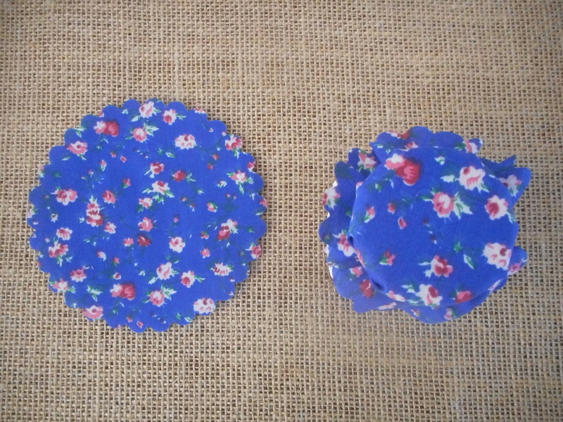 Pk/50 Floral Fabric Jar 11cm Lid Covers Royal Blue DIY Jam Honey Favours Vintage Wedding