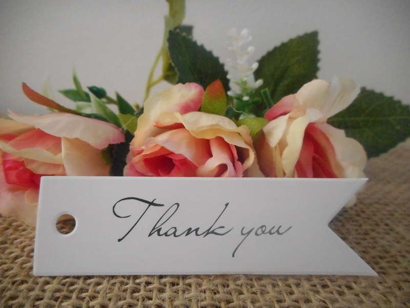 White Vintage Rectangle Thank you Tags (Ready Made) Wedding