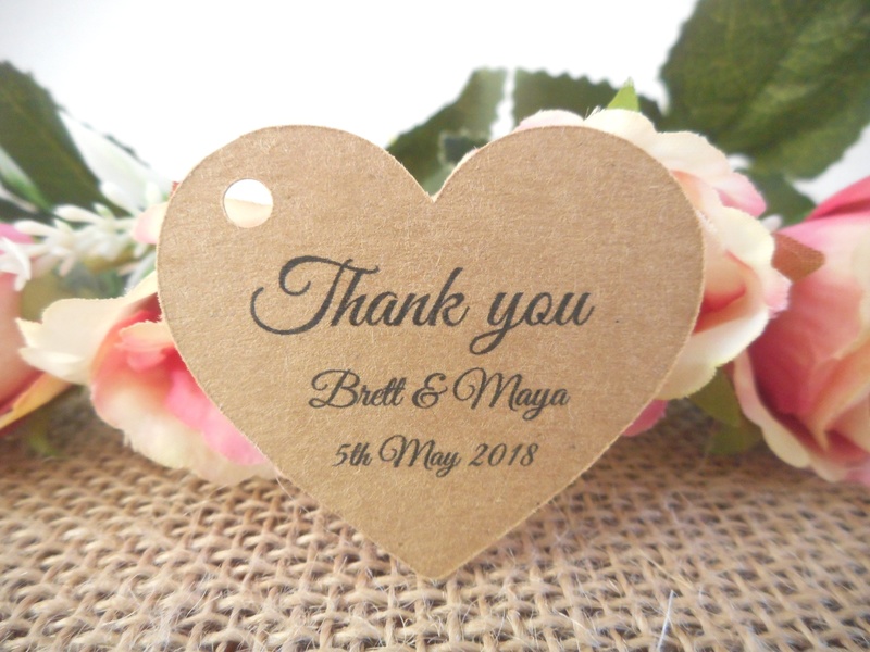 Kraft Elegant Wedding Thank you Heart Tags Personalised