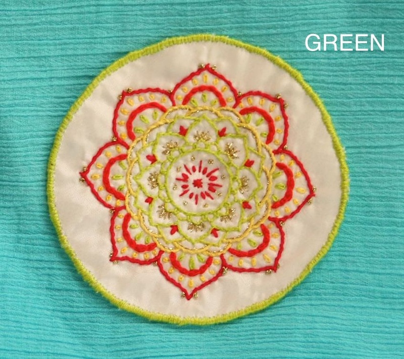 Midi Mandala - Green - Hand Embroidered Sew On Patch
