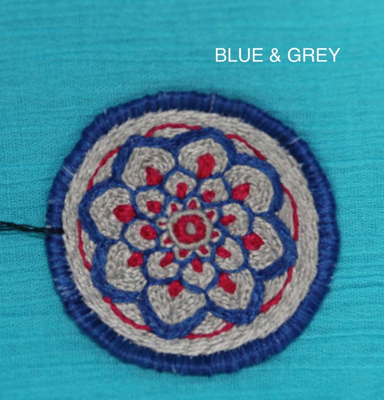 Mini Mandala - Blue and Grey - Hand Embroidered Sew On Patch