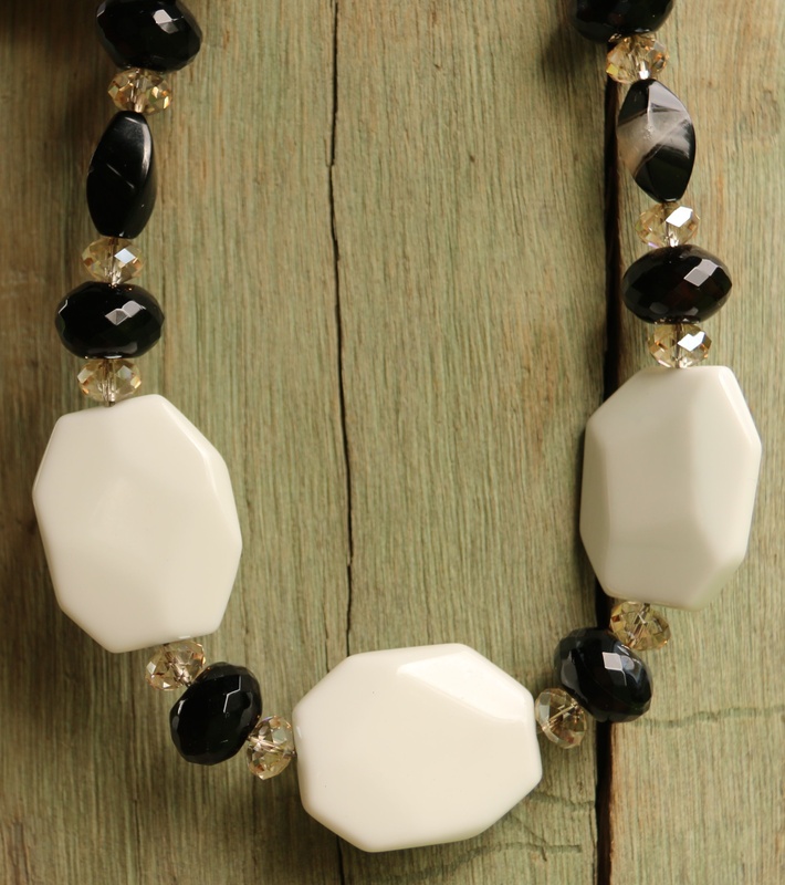 88. White Onyx, Black Onyx and Swarovski Crystal Necklace