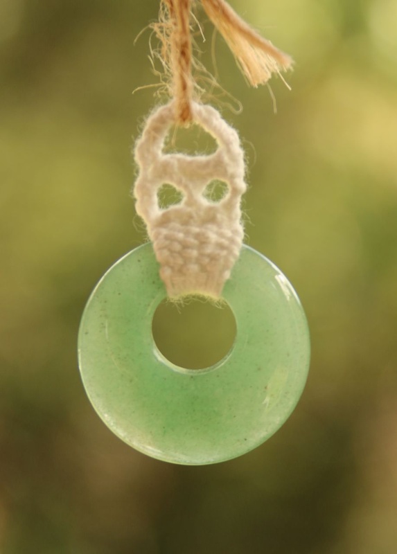485. Needle Lace (handmade) Green Aventurine Pendant