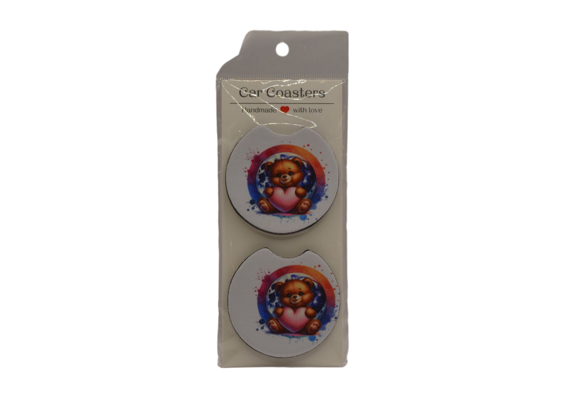 Teddy bear holding a Heart Image Car Coaster
