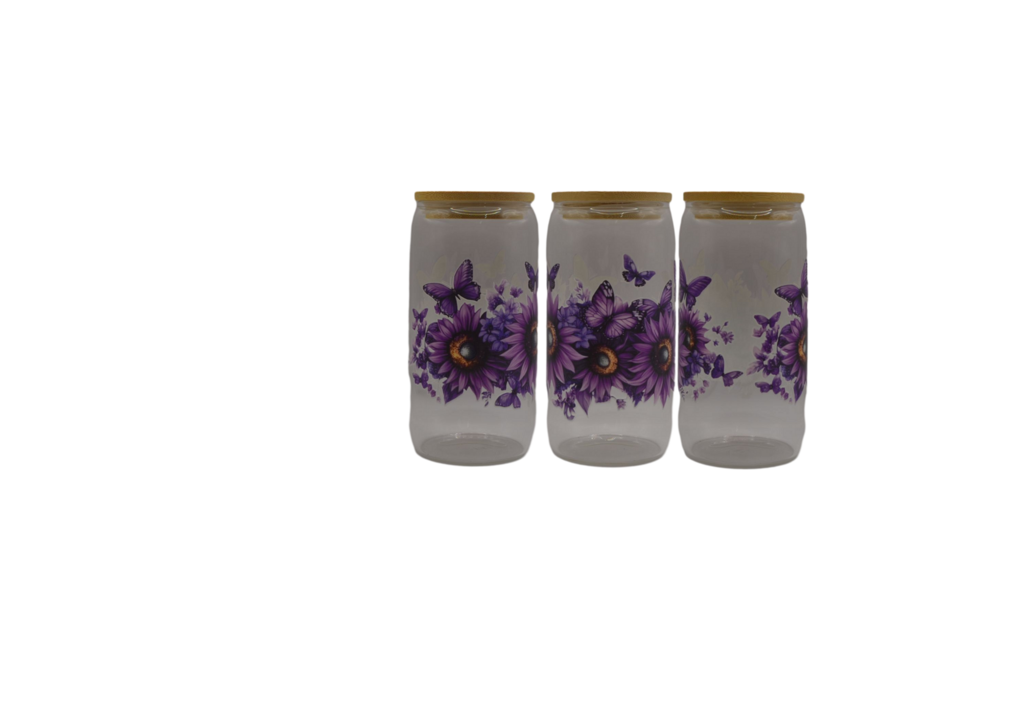 Purple Butterfly & Sunflowers 16oz libby