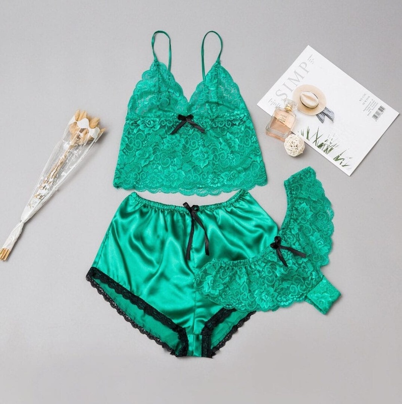 Satin and Lace Three Piece Sleepwear Set by My Secret Drawer ®