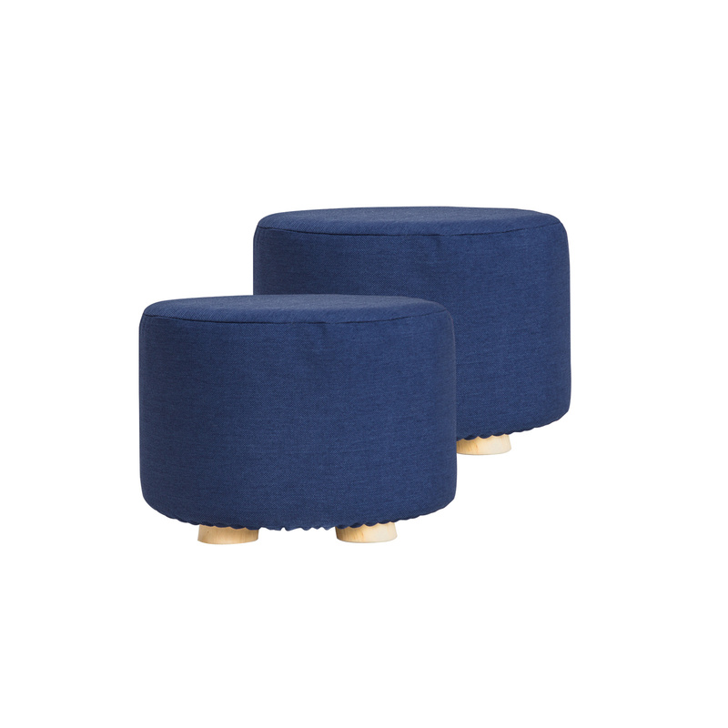 2X Fabric Ottoman Round Wooden Leg Foot Stool