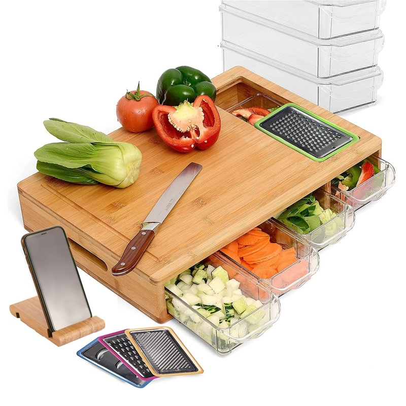 Large Bamboo Cutting Board and 4 Containers