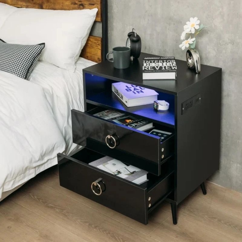 Amelia Modern LED Bedside table with USB and power socket