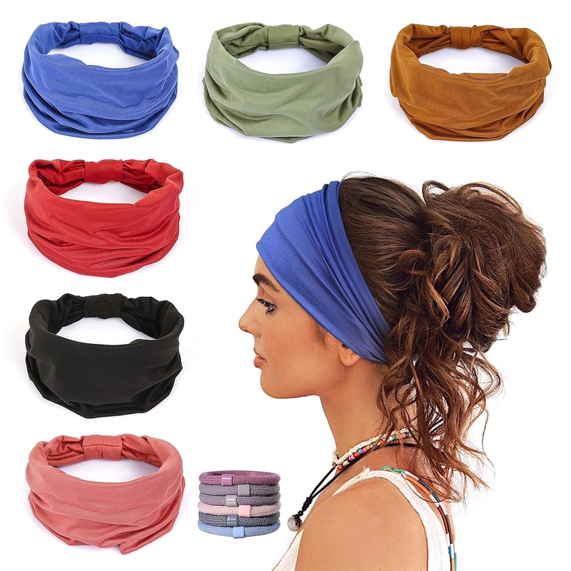 6 Pack Women's Sports Headbands Sweat Absorbent Elastic