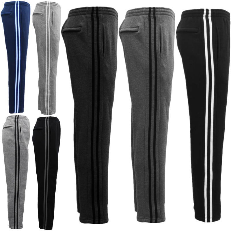 Men's Striped Fleece Casual Sports Track Pants with Zip Pocket