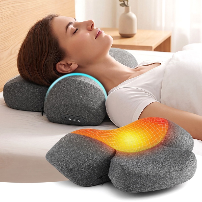 Livemor 2-in-1 Neck Massager Pillow with Heat, Memory Foam Cervical Support for Relief