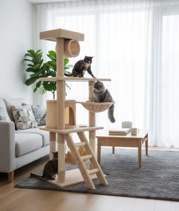 CARLA HOME 141cm Cat Tree with Plush Perch, Ladder-Beige