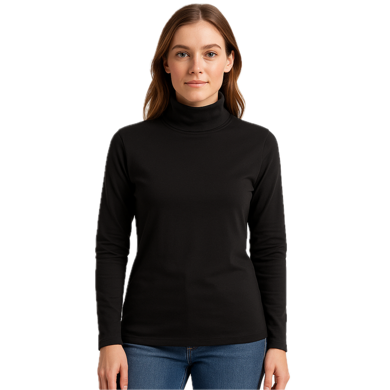 Womens Black SKIVVY Long Sleeve Plain Top Warm Turtleneck