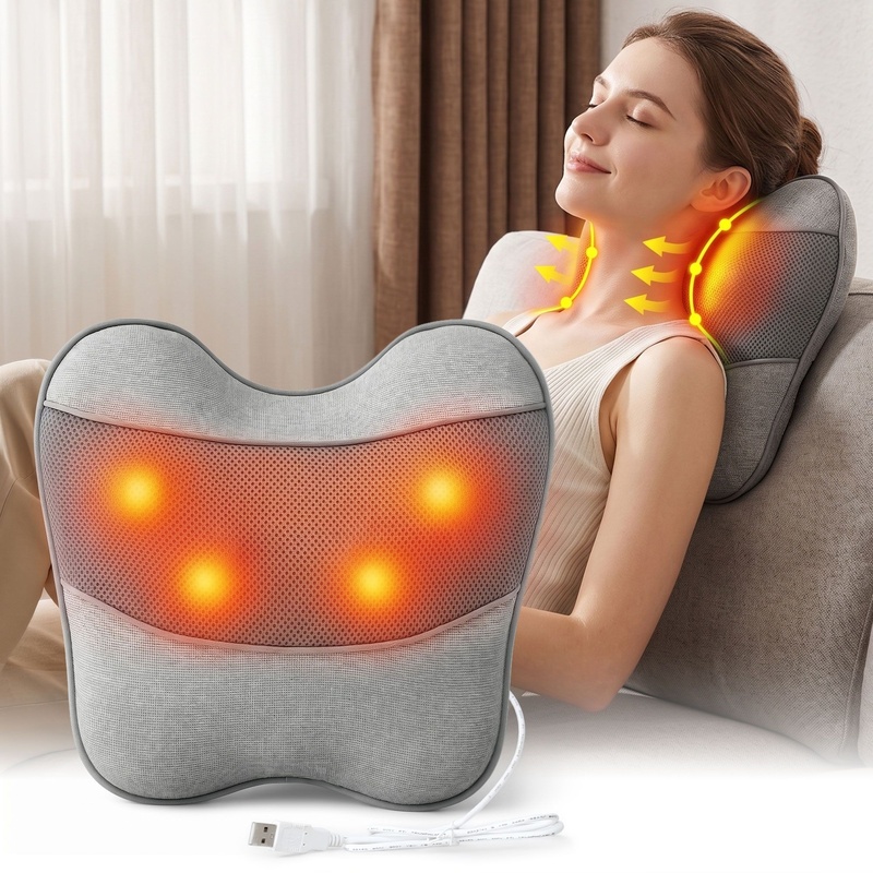 Livemor Back Massager with Heat, USB Neck and Shoulder Massage Pillow
