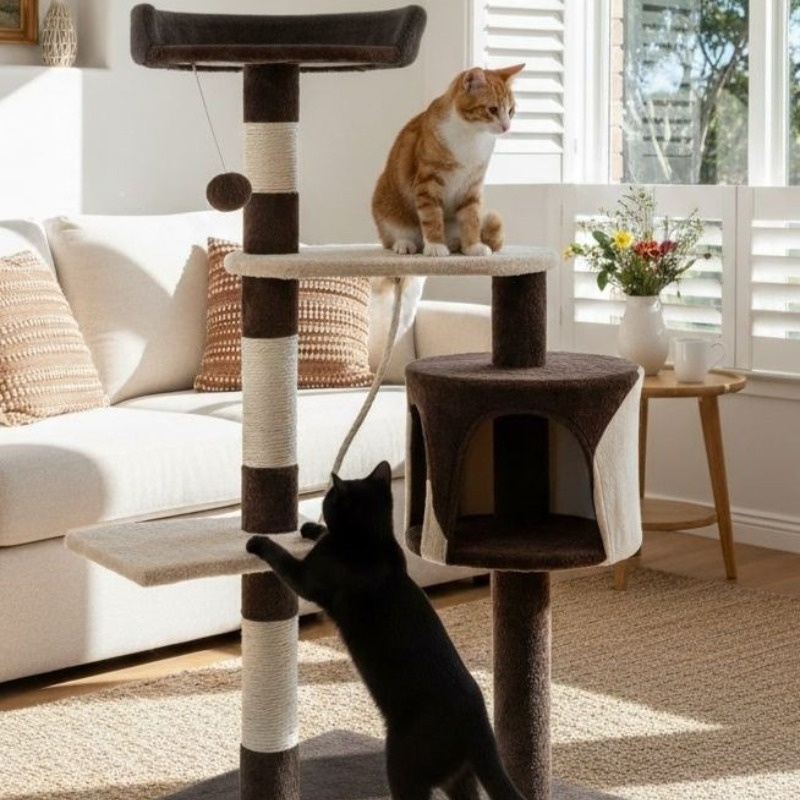 CARLA HOME 140cm Cat Tree for Indoor Cats with Plush Perch