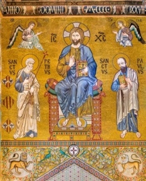 Majesty of Christ Enthroned between Saints Peter and Paul, Mosaic, Palatine Chapel, Palermo, 12th Century 2